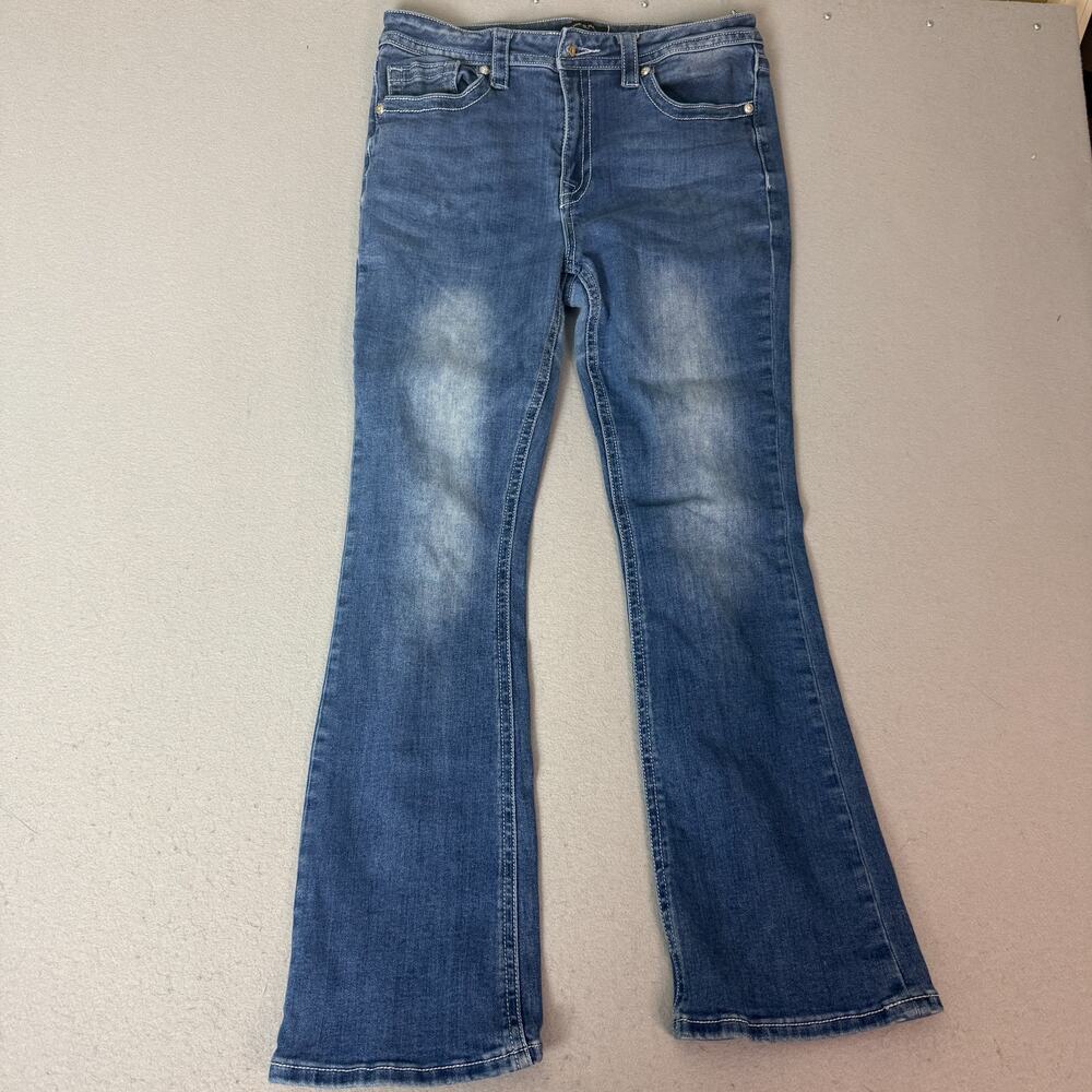 Fire & Rain Jeans Juniors 17 Bootcut Rhinestone Cross Pocket Stretch Denim